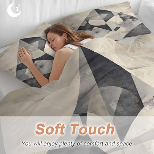 Duvet Cover Set Full Grey Color Block Abstract Geometric 3 Piece