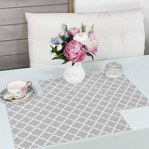 Placemats Set of 8, Country Light Grey Geometric Washable Table Mats