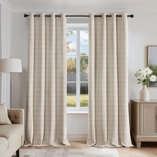 Beauoop Beige Plaid Jacquard Blackout Curtains for Bedroom 52x63 2