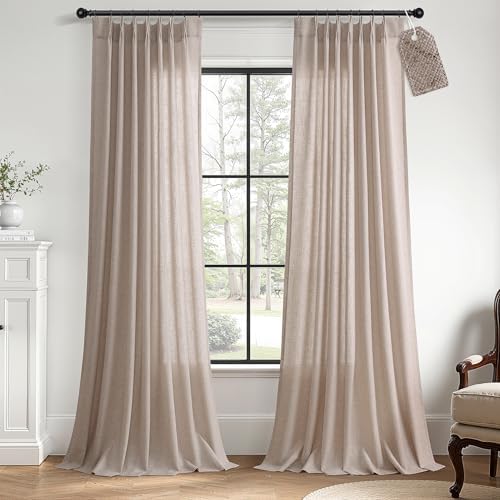 SMABU Extra Long Linen Curtains Pinch Pleated 108 Inches Oatmeal 2