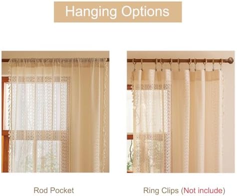 Sutuo Home Beige Boho Vintage Lace Curtains 108 inches Long for Dining