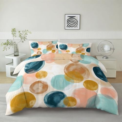 California King Duvet Cover Set Hand Drawn Geometric Circle Pattern