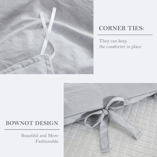 annadaif Light Grey Duvet Cover King Size, 3 Pieces Duvet Cover Set