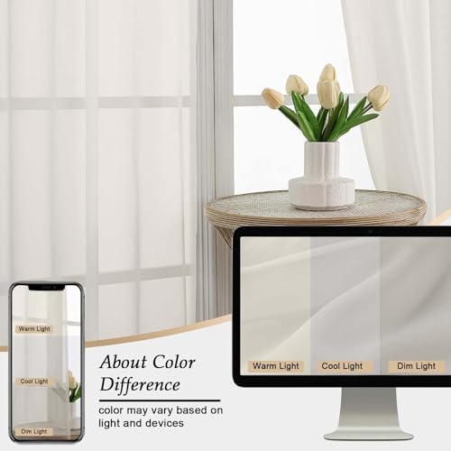Extra Long Sheer Ivory Curtains for Bedroom Living Room 108 Inches