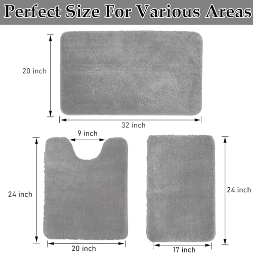 Ultra Soft Microfiber Bathroom Rug Set 3 Pieces - Non Slip Quick Dry