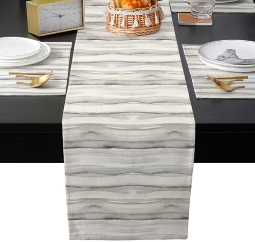 Wooden Grain Table Runner and Placemats for Dining Table,Burlap Coffee