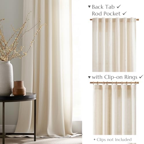 jinchan Linen Curtains Light Filtering Back Tab 50x84 Inch 2 Panels