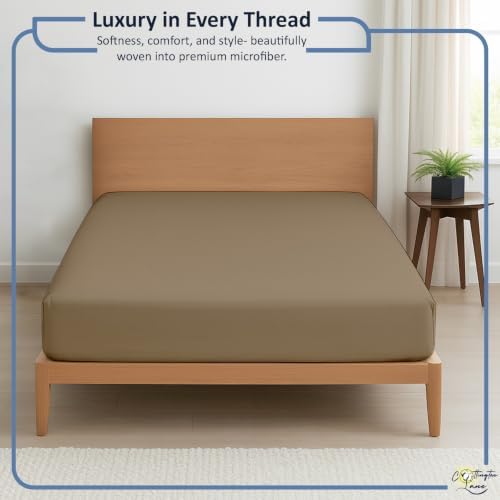 1 Piece Queen Fitted Sheet, Soft Brushed Microfiber, Taupe