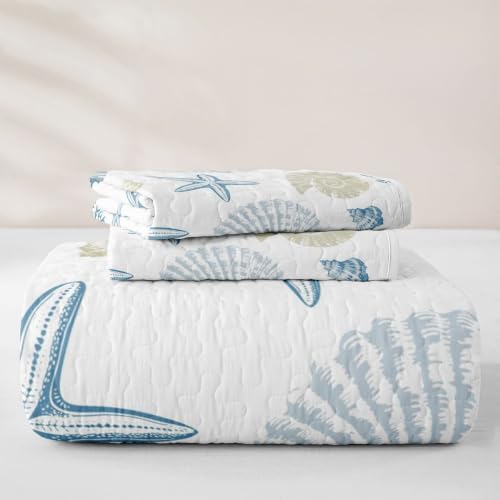 Manfei Coral Starfish Quilt Set Minimal Neutral Coastal Quilt Bedding