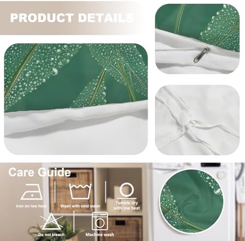 Dewy Sage Leaves 100% Cotton Duvet Cover Set Queen Size, Green with
