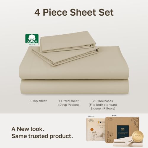Soft Natural 100% Cotton Sateen Full Size Sheet Sets - Beige