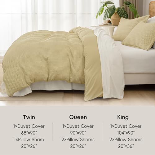 David's Home Textured Waffle Weave Duvet Cover Set, Twin Size, Pale