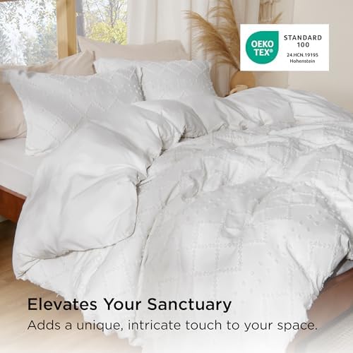 Bedsure White Boho Cal King Duvet Cover, Soft Vintage Embroidery
