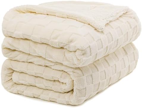 Pawque Soft Sherpa Fleece Cream White Throw Blanket King Size for