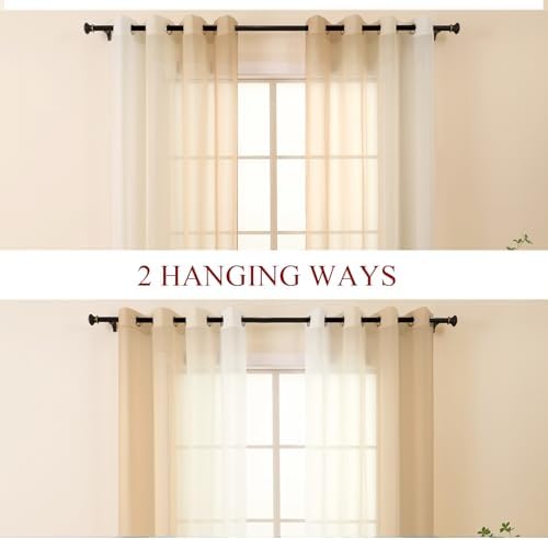 L.Z.E Beige Ombre Sheer Curtains 84 Inches Long for Living Room