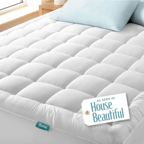 Bare Home Queen Mattress Topper Cotton Top (Queen, White)