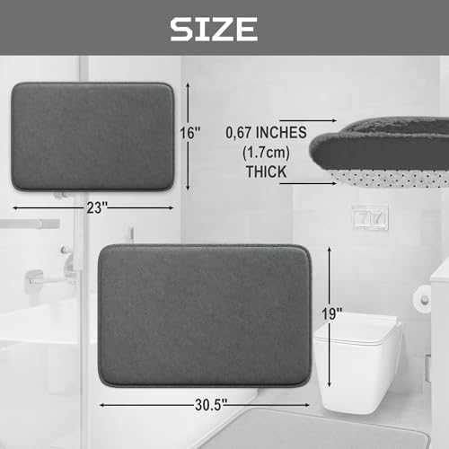 2-Piece Memory Foam Bathroom Rug Set, Non-Slip - Charcoal