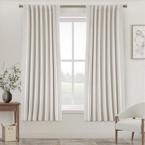 UHITECH 63 Inch Blackout Curtains for Living Room 2 Panels Set, Cream