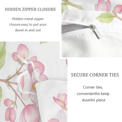 King Duvet Cover Set Soft Microfiber Plants Crabapple Blossoms