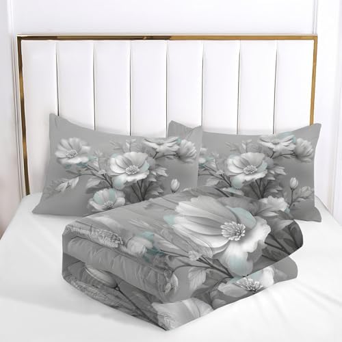 Duvet Cover Set King, Hand-Painted Floral Relief Brushed Microfiber