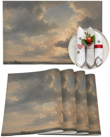 Sky Clouds Placemats Set of 8, Cotton Linen Fabric Place Mats, Rustic