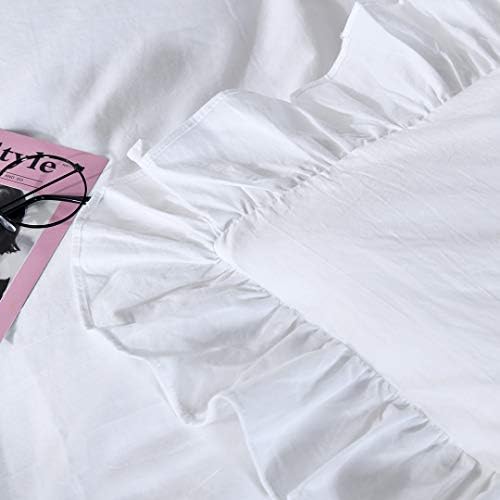 QSH White Shabby Ruffle Duvet Cover Full Size,Washed Cotton Farmhouse