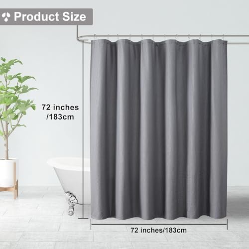 OVZME Berry Grey Waffle Shower Curtain, 3D Embossed Textured Grey