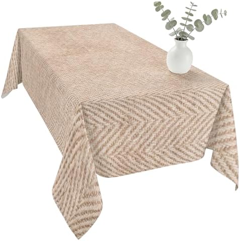 Beige Burlap Texture Table Cloth Waterproof Tablecloths, Farmhouse
