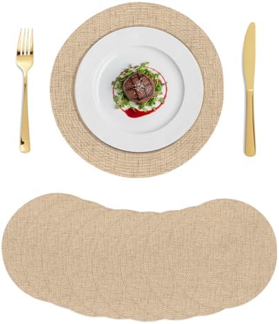 Minimalist Beige Round Braided Placemats Set of Set of 8 Heat