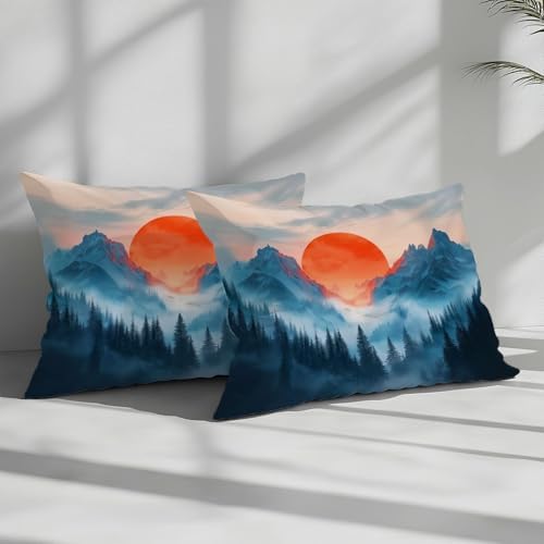 King Duvet Cover Set Natural Landscape Mountains Forest Soft