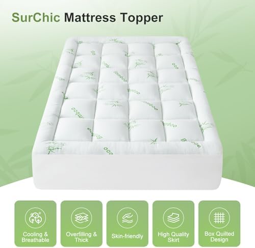 Queen Size Mattress Topper Viscose Derived from Bamboo, Soft Thick