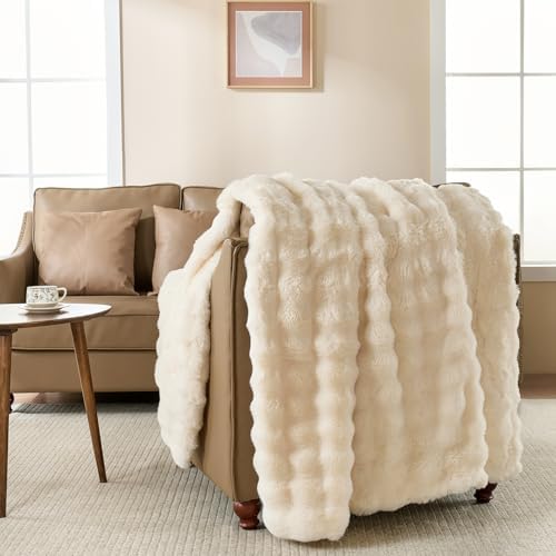 Wajade Fluffy Faux Fur Throw Blanket for Couch Bed 90x106, Luxury Soft