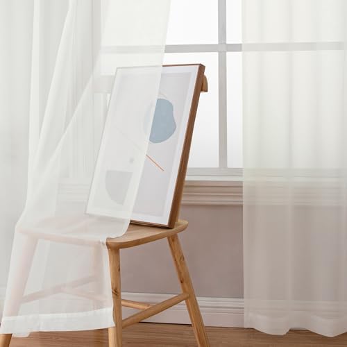 Simplebrand Ivory Sheer Curtains 120 Inches Long 2 Panels for Living