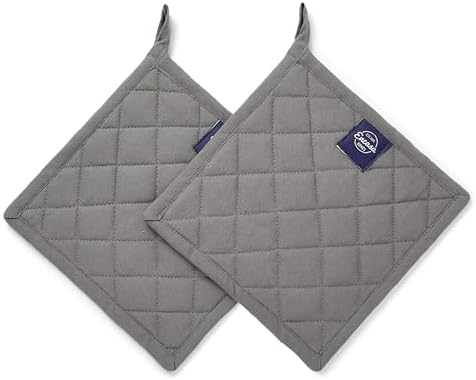 Encasa XO Pot Holders, Quilted Kitchen Hot Pads 8"x8" Grey