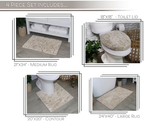Royal 4-Piece Microfiber Bath Rug Set, Non-Slip Rubber Backing