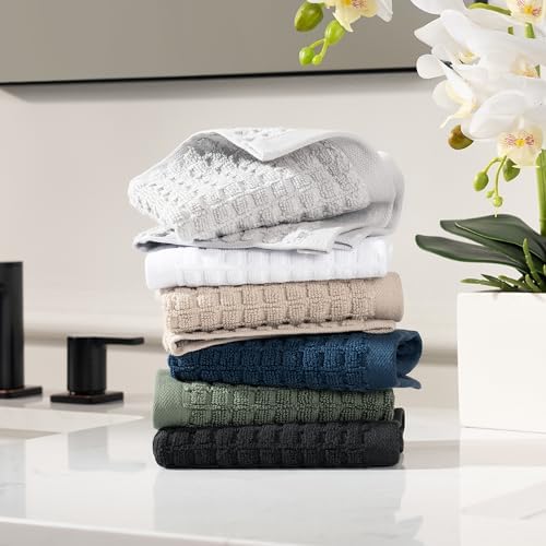 DKNY Quick Dry 100% Cotton Towels, 6 Pack Washcloths - 12 x12, Grey