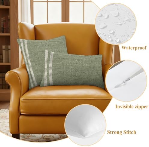 Sage Green Outdoor Waterproof Throw Pillow Covers Set of 2-18x18 Inch