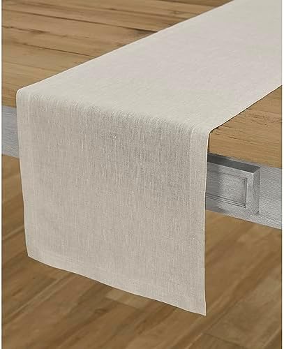 Solino Home 100% Pure Linen Table Runner Natural Long, Athena