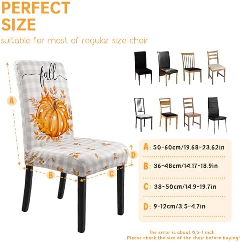 Fall Chair Covers Set of 6 Neutral Gingham Pumpkin Parsons Chair