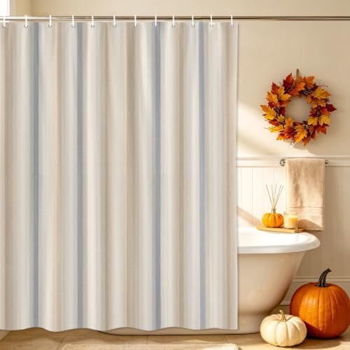 Creamy Beige Stripes Shower Curtain, Gray Taupe Ombre Lines Striped