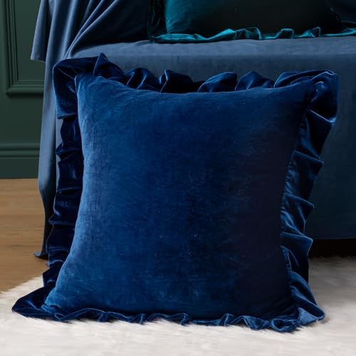MIULEE Velvet Ruffle Throw Pillow Covers Pack of 2 18x18 Inch Navy