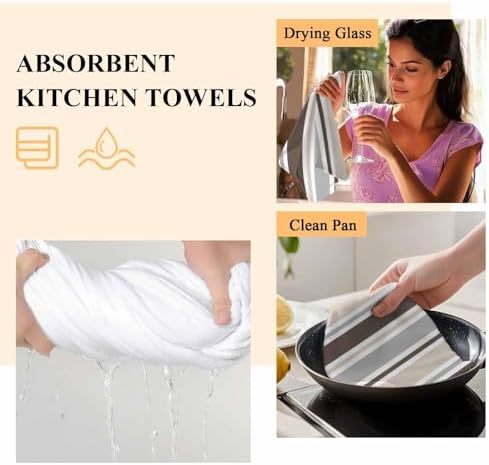 Kitchen Towels Dish Cloths 3 Pack 18x28in,Brown Beige Gray Stripes