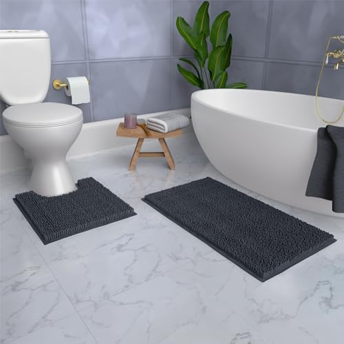 Bathroom Rugs Sets 2 Piece, Luxury Chenille Bath Mat Set, Soft Plush