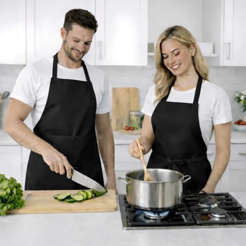 12 Pack Aprons Bulk with Pockets, Unisex Apron with Extra Long Ties