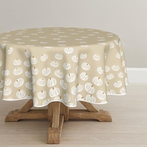 Horaldaily Fall Tablecloth 90 x 90 Inch Round Cartoon Autumn White
