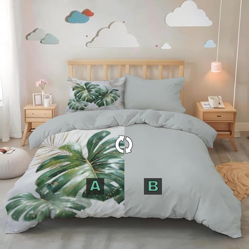 Luxurious Tropical Monstera Duvet Cover King 3Pcs, Breathable