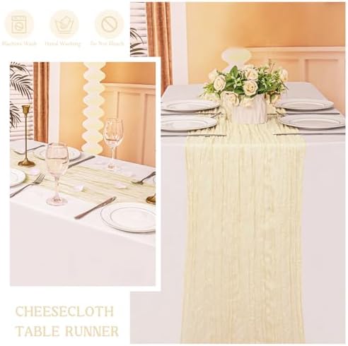 6 Pack 120 Inch Beige Cheesecloth Table Runner Boho Rustic Gauze Sheer