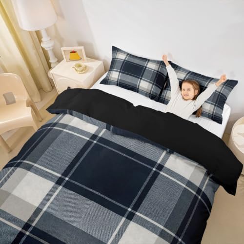 Feelyou Buffalo Plaid Duvet Cover King Size Black Gray Checkered Retro