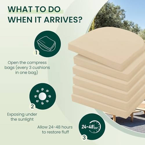 HARBOREST Outdoor Chair Cushions Set of 6, Water Resistant Patio Chair
