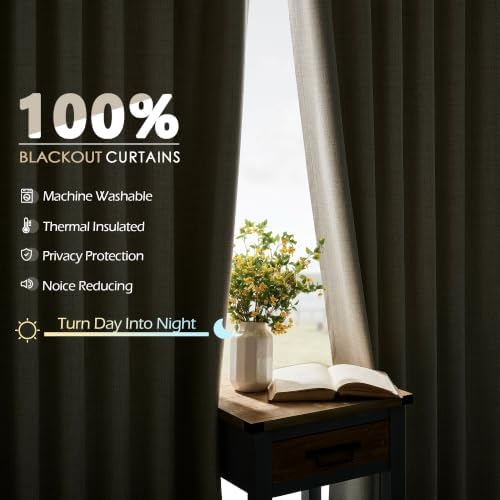 Linen Blackout Curtains 92 Inch Long for Living Room, Oatmeal